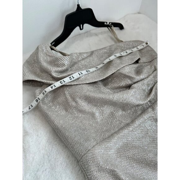 New Eliza J Size 10 One-Shoulder Glitter Mermaid Gown ruching, train Back Beige - Picture 5 of 15